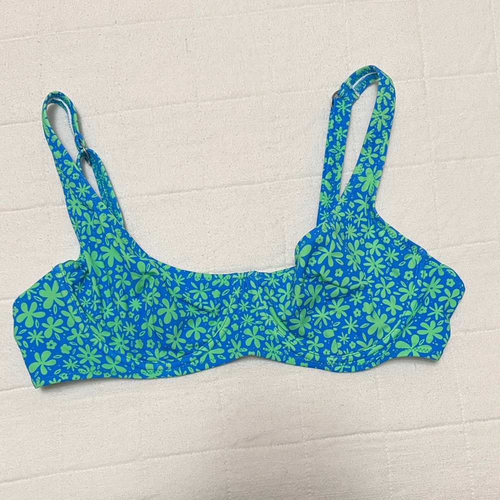 Floral Blue and Green Women's Swim Top